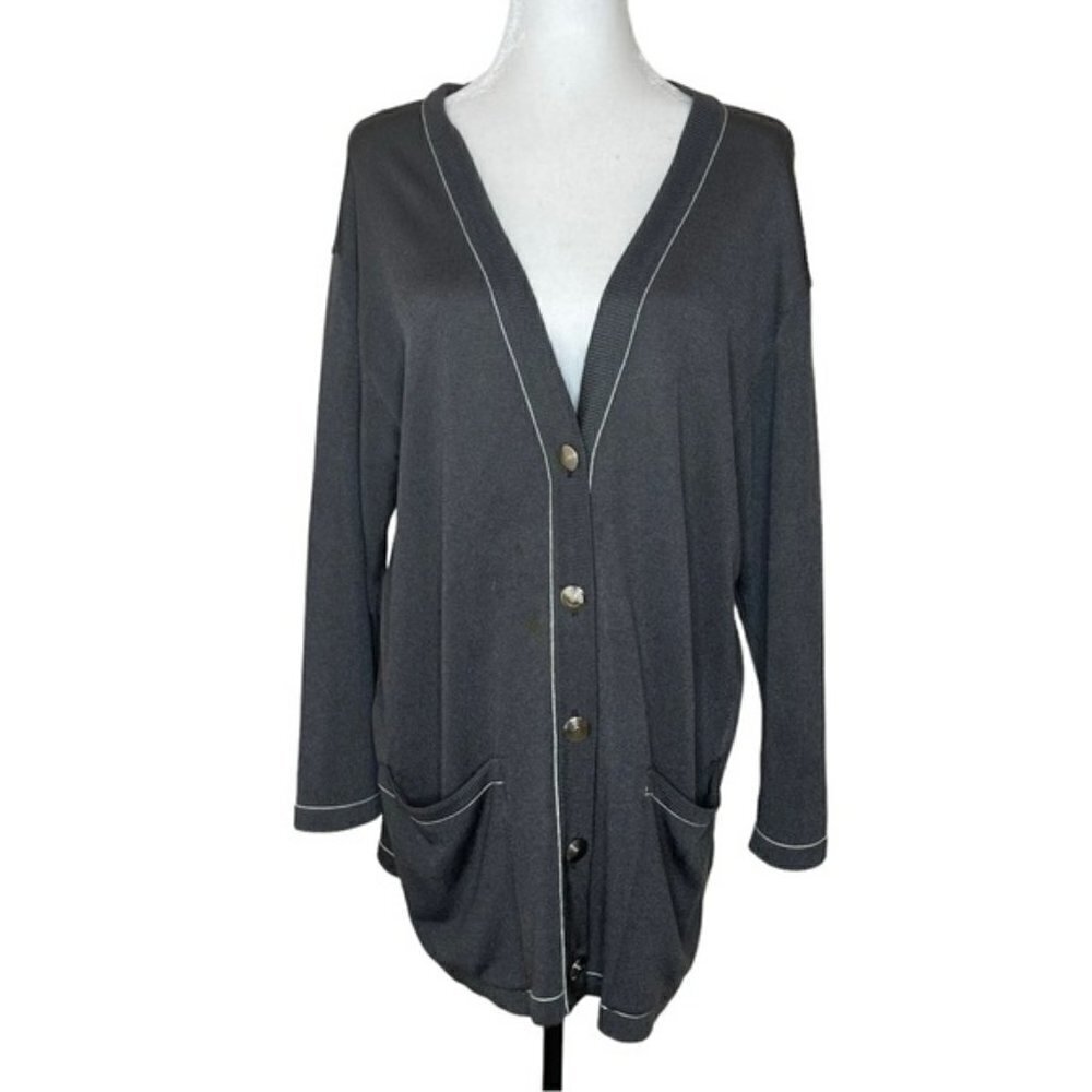 Dino Valiano Vintage Gray Longline Knit Cardigan US 10